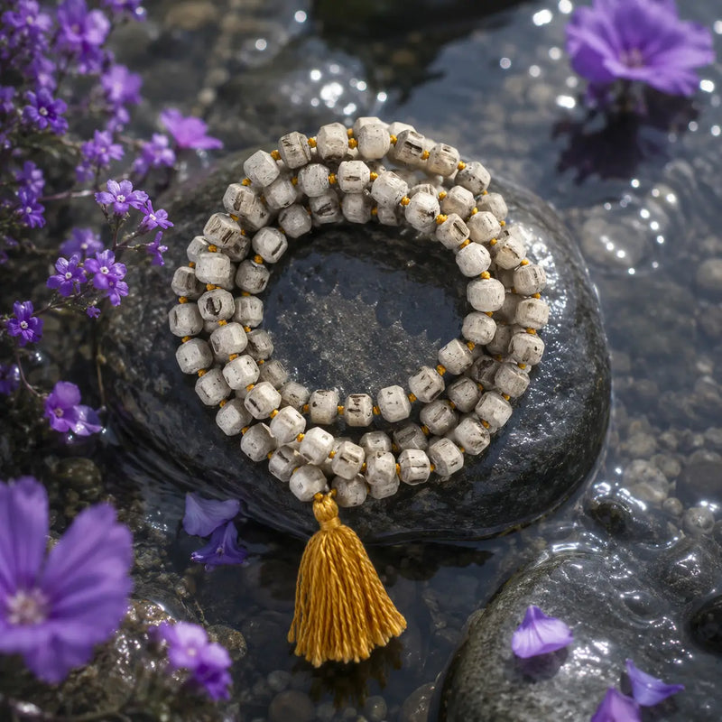 Authentic Vrindavan Tulsi Japa Mala with 10 mm Tulsi wood beads and tassel, lab-certified prayer mala for chanting