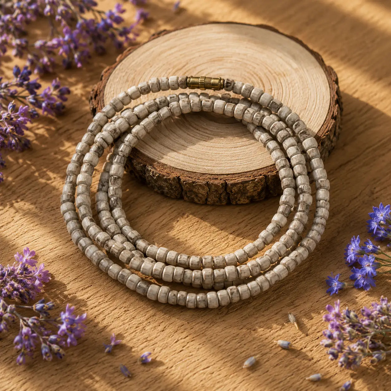 Authentic Vrindavan Tulsi Kanthi Mala with double round 8 mm Tulsi wood beads, lab-certified sacred devotional necklace