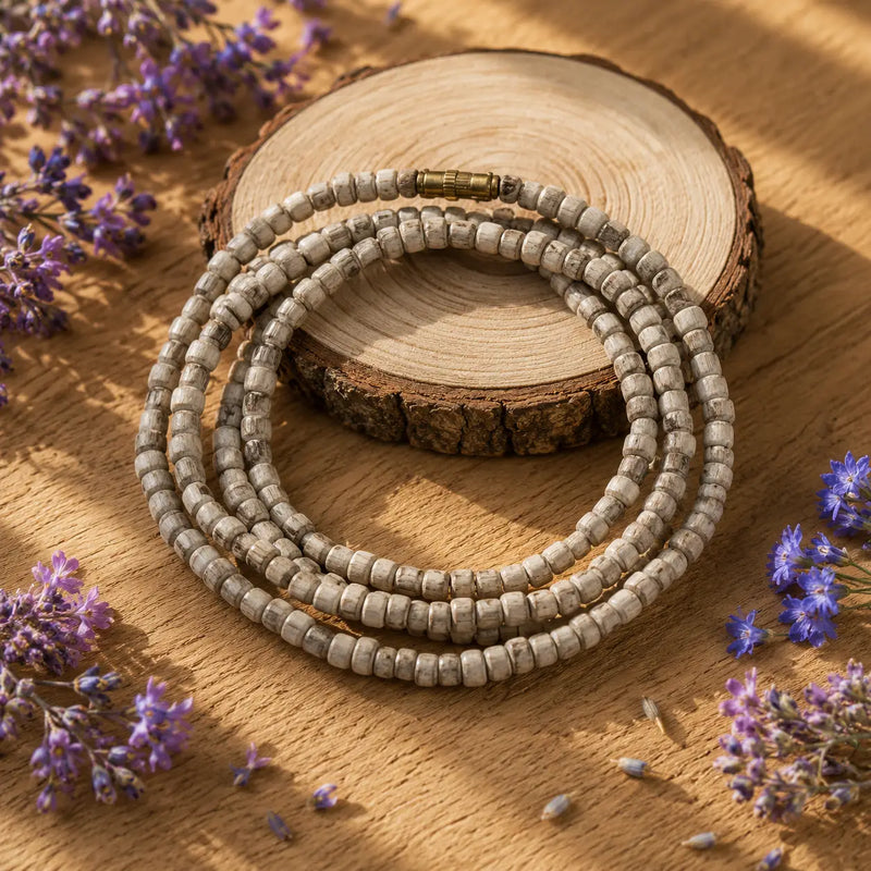 Authentic Vrindavan Tulsi Kanthi Mala with double round 8 mm Tulsi wood beads, lab-certified sacred devotional necklace