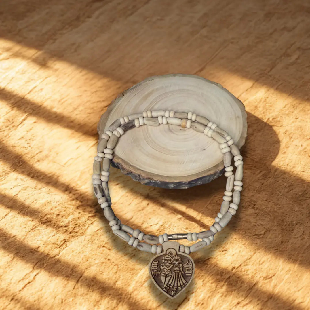 Tulsi Kanthi Mala with Radha-Krishna Heart Pendant – Original Tulsi Beads for Devotional Wear