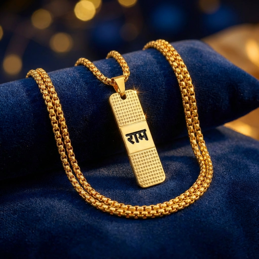 Gold Plated Ram Pendant With Chain Dharmik
