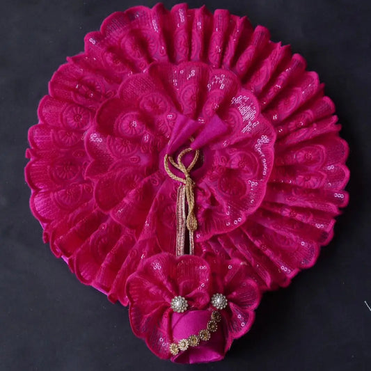 Laddu Gopal Poshak with Pagdi | Dark Pink Lace Frill Dress (Elegant & Comfortable) Dharmik