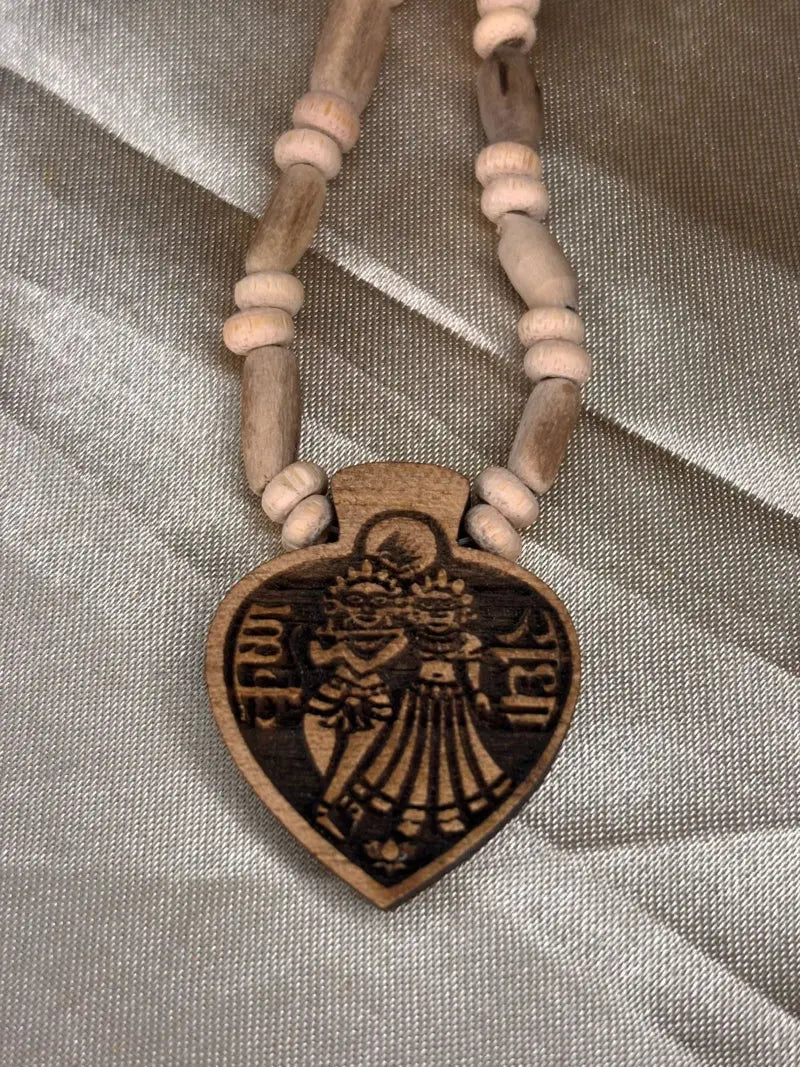 Original Tulsi Mala with Radha Krishna Heart Pendant – Single Round, 10 mm, Divine Connection