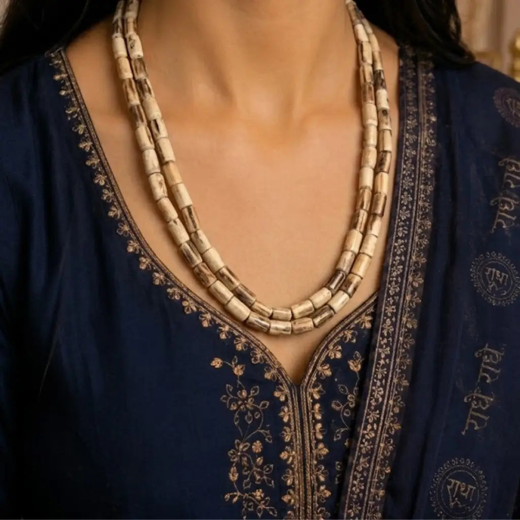 Original Radha Madhav Tulsi Kanthi Mala double round 10 mm  worn by a women 