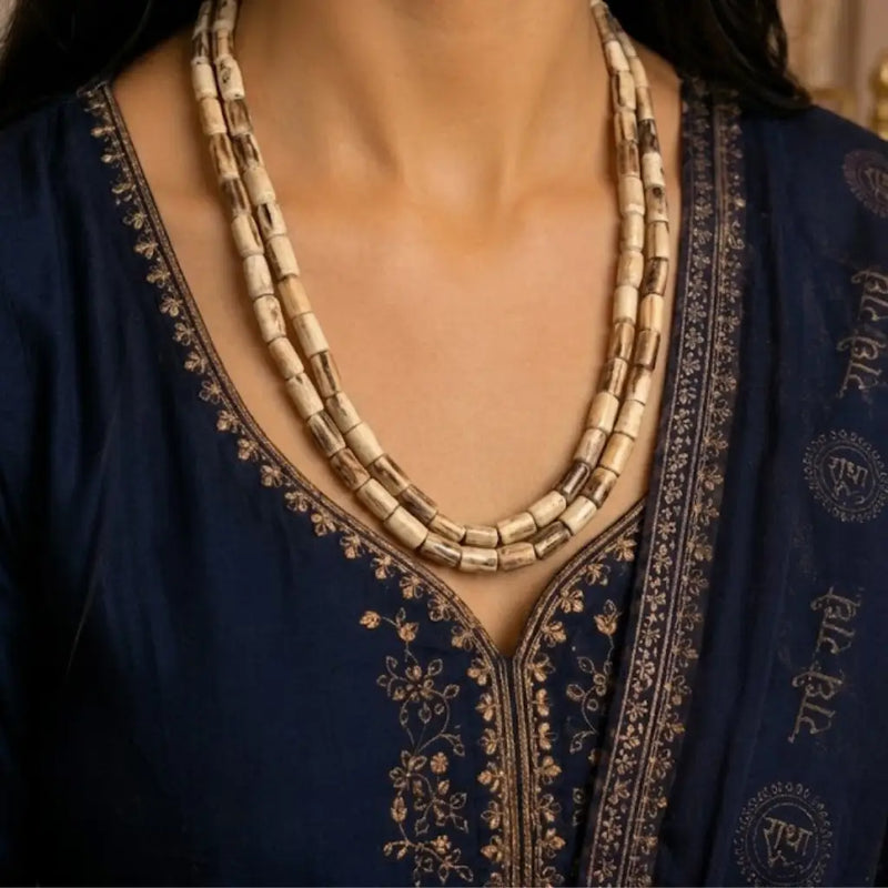 Original Radha Madhav Tulsi Kanthi Mala double round 10 mm  worn by a women 