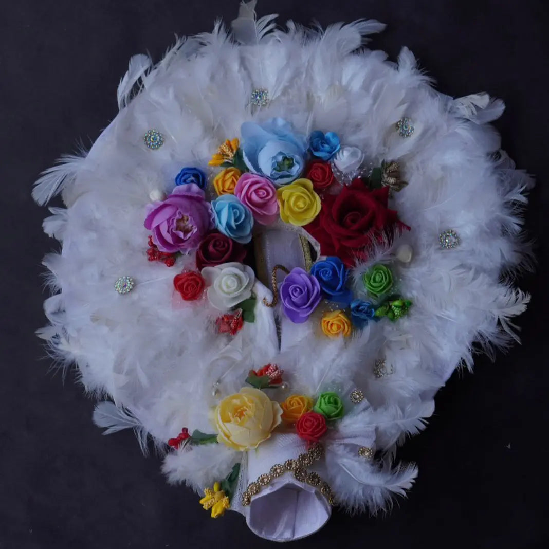 Laddu Gopal Poshak with Pagdi | Sharad Purnima Dress (White, Peacock Feather Design)