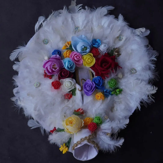 Laddu Gopal Poshak with Pagdi | Sharad Purnima Dress (White, Peacock Feather Design)
