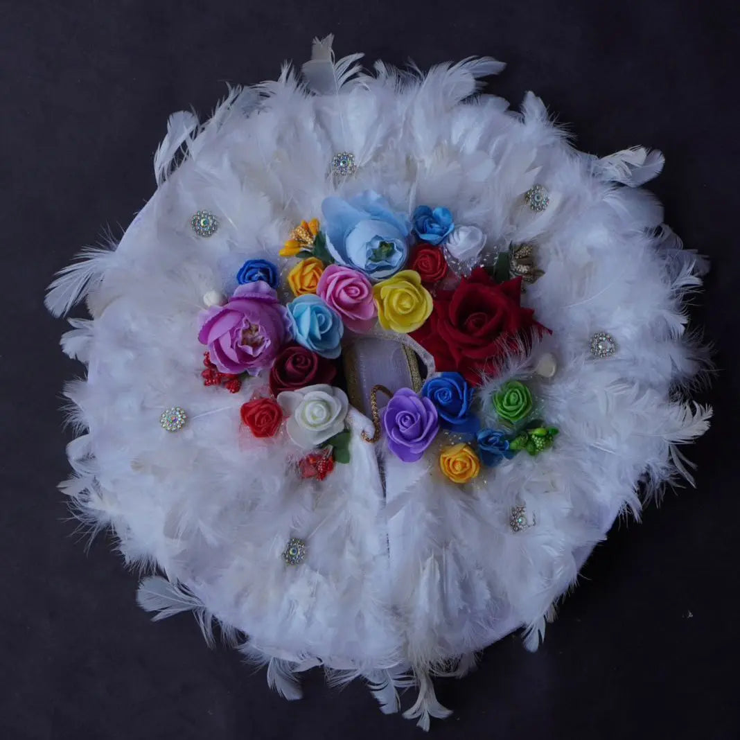 Laddu Gopal Poshak with Pagdi | Sharad Purnima Dress (White, Peacock Feather Design)