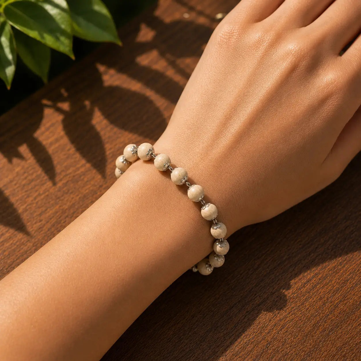 Silver Plated Tulsi Bracelet – 17 Beads, 10 mm, Daily Protection