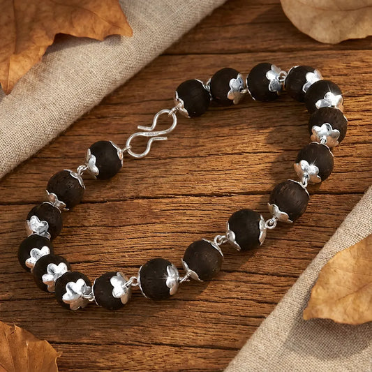 Original Silver Plated Karungali Bracelet - 17 Beads, 10mm, Health and Mental Peace