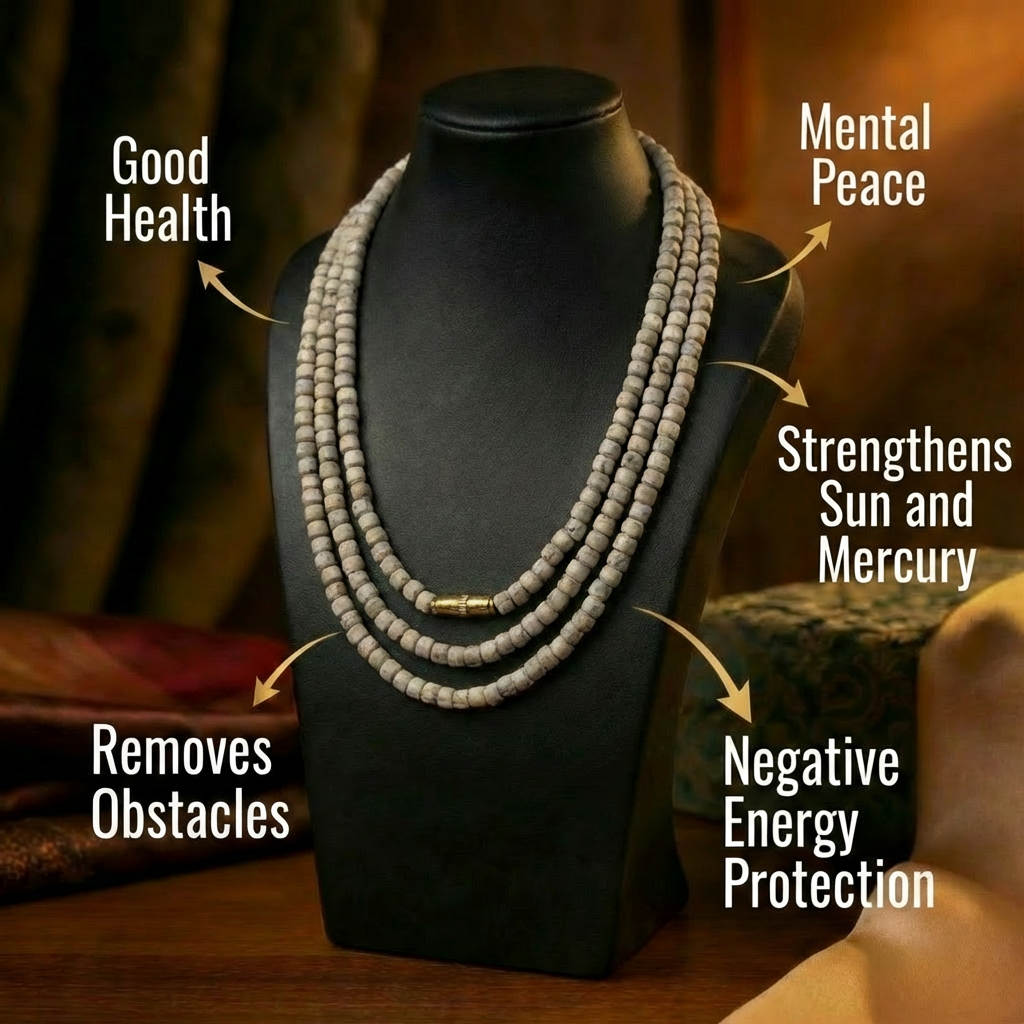 Premium Tulsi Combo — Kanthi Mala worn as necklace 8mm double round Vrindavan