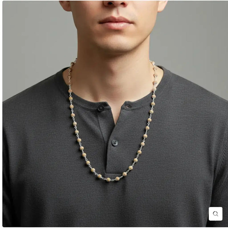 Pure 92.5 Silver Tulsi Mala – Handcrafted Spiritual Necklace for Devotion, Meditation & Protection Dharmik