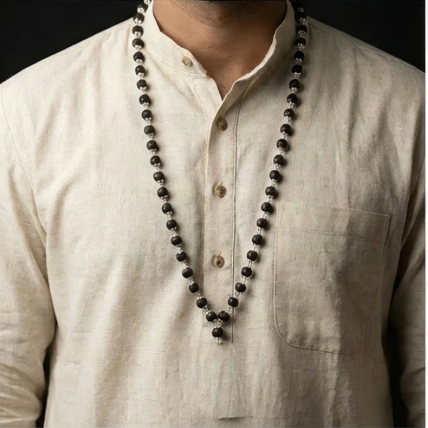 Premium Karungali Combo – Silver-Plated Mala & Bracelet Dharmik