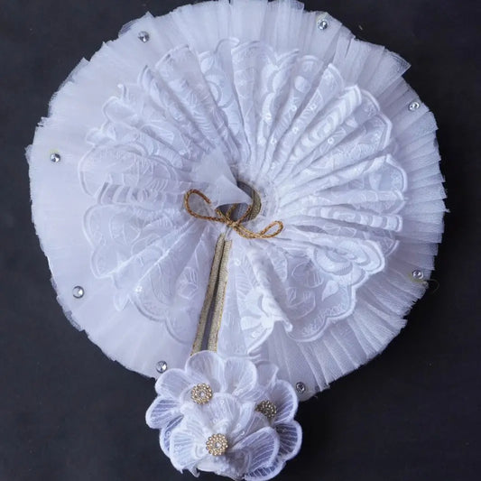 Laddu Gopal Poshak with Pagdi | White Half Lace Frill Dress (Elegant & Comfortable) Dharmik