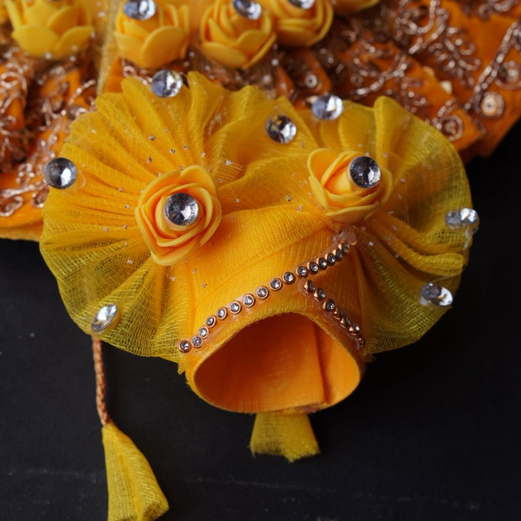 Laddu Gopal Poshak with Pagdi  | Heavy Lace Dress (Dark Yellow) (Copy) Dharmik